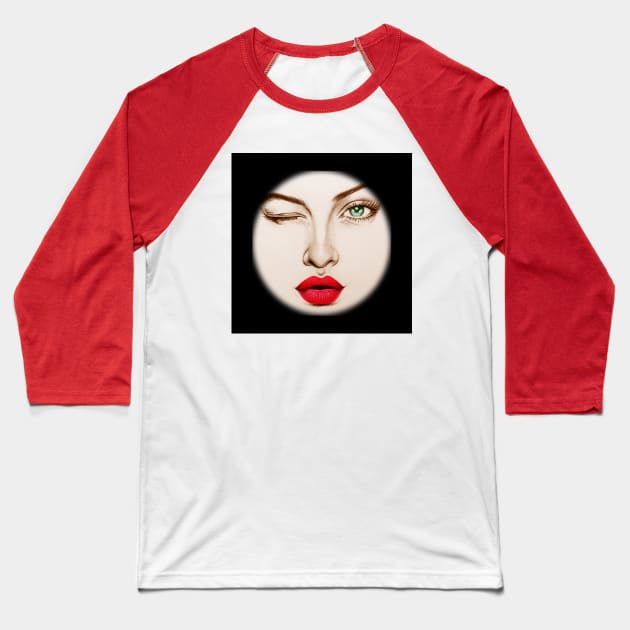 female face with eyes and lips Baseball T-Shirt by NeetzCreation